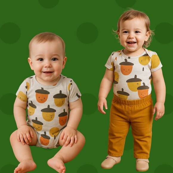 🍂 Carter’s 24M Acorn Print Bodysuit – Neutral Fall Baby One-Piece 24M - Picture 1 of 7